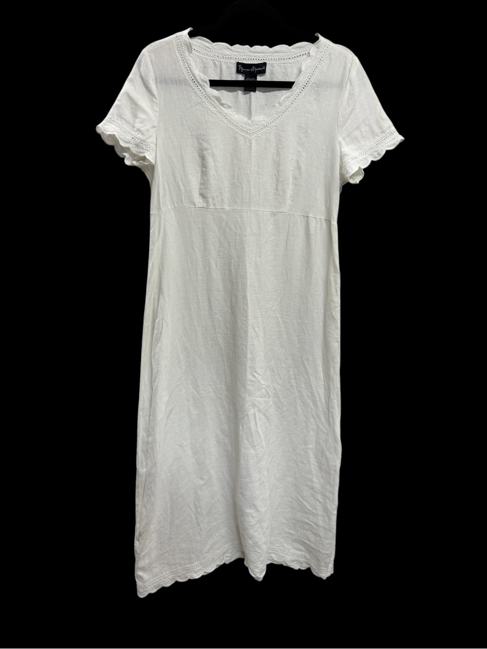 White Linen Maxi Dress Embroidered Trim Boho Cottagecore Summer Dress 8 Medium